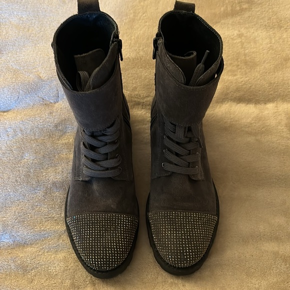 Guess biker boots in suede and leather lined with studs, sz 6 - Picture 2 of 4